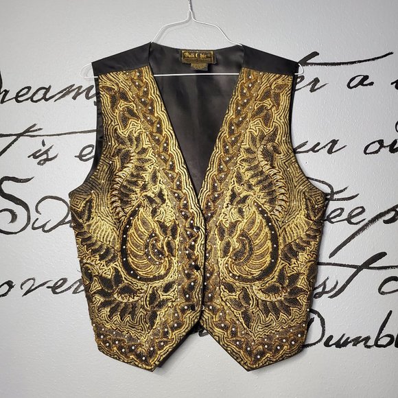 Bali Chic Gold and Black Beaded Women's Vest | Detailed Design, OS - Picture 1 of 5